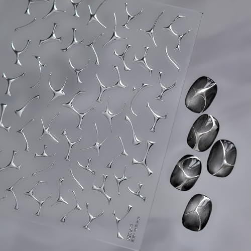Nagelsticker Silber Linien Metallic Unregelmäßig Line Nail Sticker Künstlerisch Französisch Welle Linie Nageldesign Nagel Sticker Abstrakt Gothic Punk Streifen Kurve Lines Nagel Aufkleber Nail Zubehör