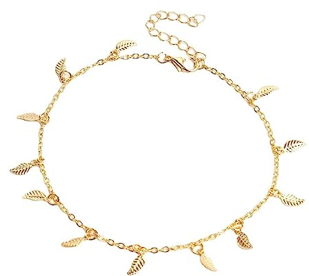 Skcess fotkedjor för kvinnor vattentät, legering blad fotkedja boho damer sommar strand smycken gåva guld för mor flicka, 25 cm längd