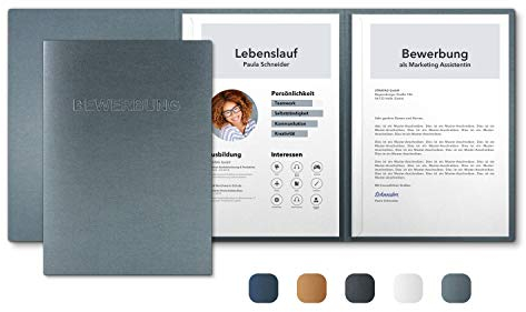 5 Stück 3-teilige Bewerbungsmappen Zink Metallic mit 2 Klemmschienen - Premium-Qualität mit hochwertiger Prägung BEWERBUNG - direkt vom Hersteller STRATAG