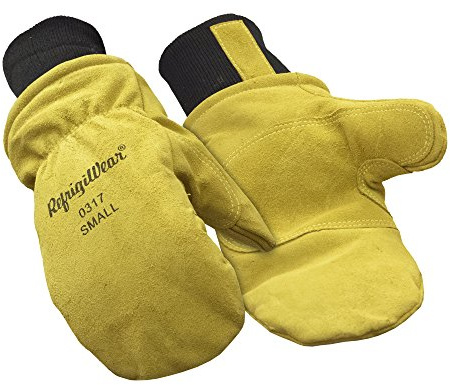RefrigiWear Unisex Fleece Lined Fiberfill Insulated Cowhide Leather Mitten Gloves, Gold - X-Large