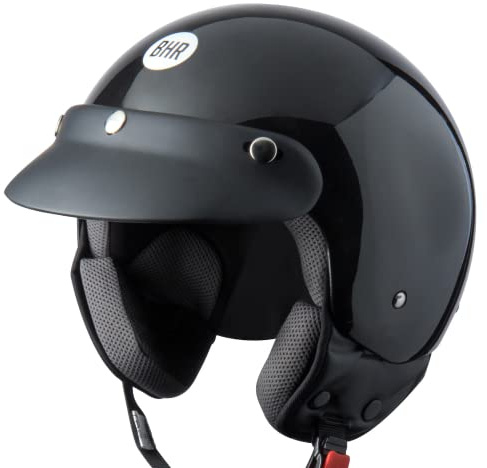 BHR Demi-Jet Helm 803 Simply, praktisk skoterhjälm med ECE-godkännande, motorcykel Jet-hjälm med avtagbar ansiktskudde, svart metall, XS