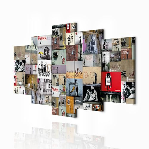 decomonkey Wandbilder Banksy 200x100 cm 5 Teilig Leinwandbilder Kunstdruck | Bild auf Leinwand, Wanddeko, Wohnzimmer, Wanddekoration, Street Art