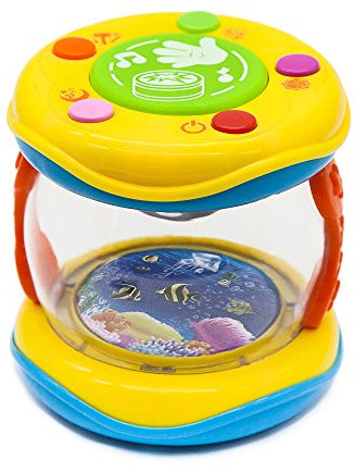 Baby Trommel mit Licht und Sound 10cm . Meerestrommel in handlicher Dimension für unterwegs. Reisespiel fürs Auto. Babyspielzeug für die Kleinsten