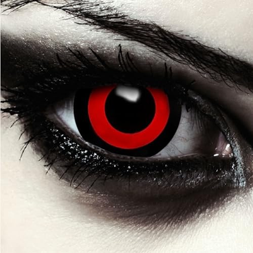 DESIGNLENSES, Mini Sclera lentilles de contact couleur rouge et noir mini sclérotique sans correction, effet grands yeux, 1 paire(2 pcs), Halloween caranaval costume/Cosplay + Récipient (Tokyo Ghoul)