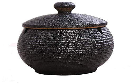 AMITD Zigarren Aschenbecher mit Deckel für Draussen Keramik Dekoration Wohnung Klein Rund,11 * 8mm,Schwarz