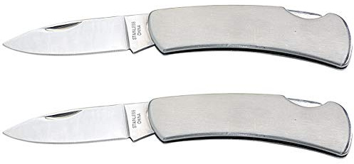 Semptec Urban Survival Technology Camping-Taschenmesser: 2er-Set Edelstahl-Taschenmesser mit 75 mm Klingenlänge (Edelstahl-Klappmesser, schlanke Klappmesser, Outdoor unterwegs)