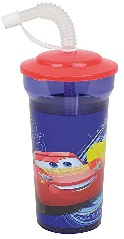 Fun House 005768 Disney Cars Trinkbecher mit Strohhalm für Kinder, Kunststoff