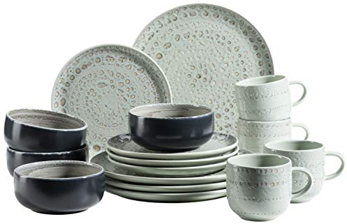 MÄSER 931744 Serie Spicy Market Set di stoviglie dipinte a mano per 4 persone in stile mediterraneo vintage, servizio combinato in ceramica, verde, gres