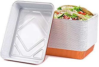 CONTITAL R30G | Aluminium 2 Portions White/Copper, Disposable Oven and Microwave Trays, Disposable Takeaway Containers – 100 Pieces