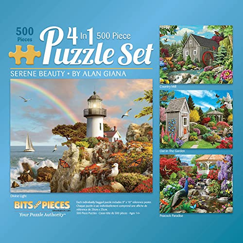 Bits and Pieces - 4-in-1 Multi-Pack - 500 Piece Jigsaw Puzzles for Adults-Each Measures 16 x 20 (46cm x 61cm)-Serene Beauty by Artist Alan Giana