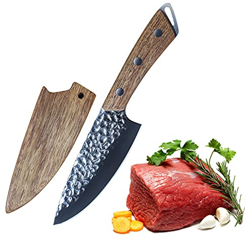 Wakoli Rozu kleines Chefmesser, 12,50 cm Klinge, AUS8-Stahl, Rosenholzgriff | Koch- und Allzweckmesser für Gemüse, Kräuter, Fleisch & Fisch; 56 bis 58 HRC, inklusive Rosenholz-Klingenschutz & Geschenkbox