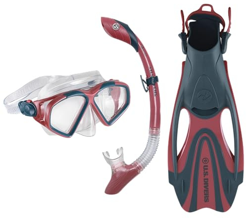 US.Divers Set Cozumel| Adult Mask, Fins and Snorkel Kit with UV Protection, Anti-fog and Anti-leak Lenses, Hiking, Snorkeling, Men and Women, Silicone Mask, Adjustable Fins, Carry Bag Included