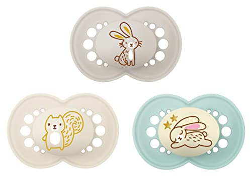 MAM MAM Schnuller-Set, 3 Stück, Tag und Nacht, ab 6 Monaten, mit symmetrischem Sauger, flach und flexibel, aus Silikon, leicht zu akzeptieren, Original, neutral matt, 3 Stück