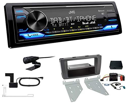 JVC KD-X472DBT 1-DIN Autoradio Bluetooth USB inkl DAB Antenne Einbauset passend für Skoda Yeti 2009-2017 schwarz inkl Canbus