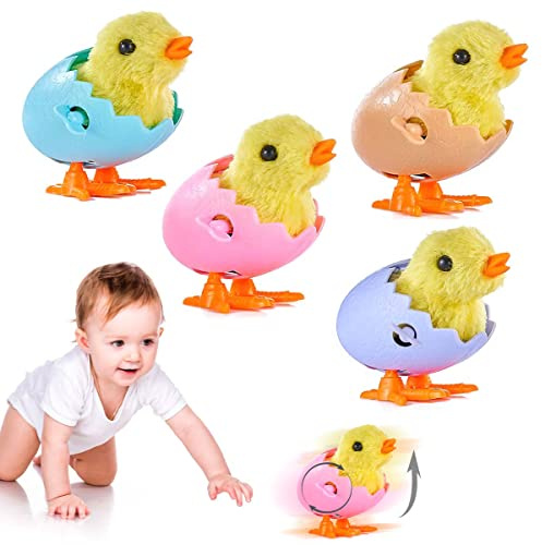 XiXiRan Aufziehspielzeug Huhn, 4 Stück Küken Spielzeug zum Aufziehen, Küken Kuscheltier, Mit Eierschale, Ostern Spielzeug Geschenk, Aufziehspielzeug Kinder