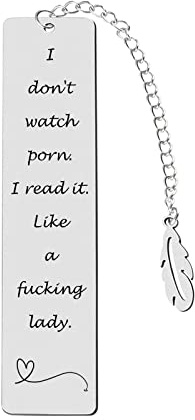 Teniinet Metal Bookmark Gift, 'I Don't Watch Porn. I Read it Like a Fking Lady' Stainless Steel Leaf Pendant Book Mark with Box for Women, Men, Friends, Teacher, Classmate, Book Lovers