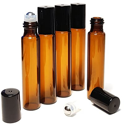 Botellas roll on aceites esenciales 10ml - 5 Envases de vidrio ámbar rellenable para aromaterapia, perfumes o masajes