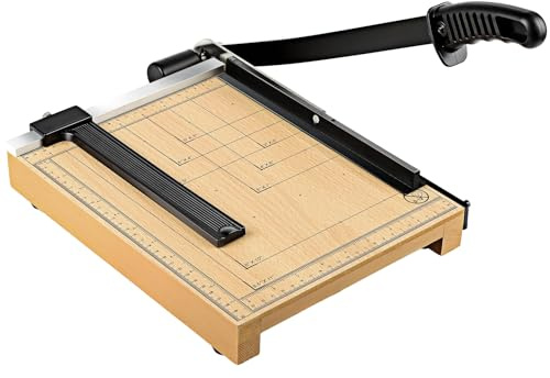 CreGear Paper Cutter, 12 Wood Guillotine Paper Trimmer, 12 Sheet Capacity, Heavy Duty Paper Slicer with Adjustable Guide, Safety Guard and Blade Lock