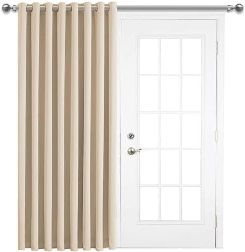 AMEHA Eyelet Blackout Curtains 66X84 Inch Super Soft Thermal Insulated Black Out Ring Top Cream Curtains for Living Room Darkening Window Treatment with Tieback, 1 Panel