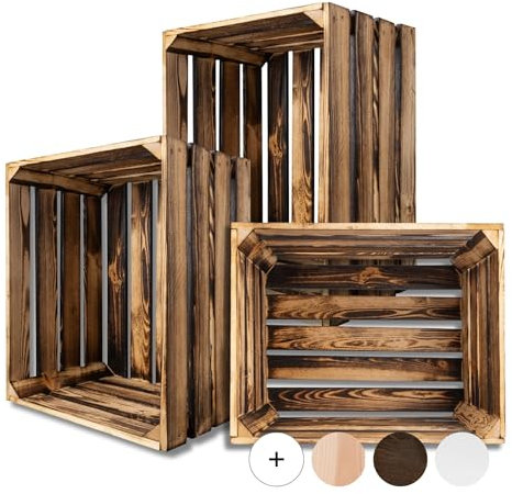 Creative Deco 3 x Vintage Holzkiste Groß | 50x40x30 cm | Geflammt Weinkisten Set Obstkiste Holz | Holzbox Kiste Perfekt als Deko Geschenkkorb leer Spielzeugkiste Aufbewahrungsbox Osterdeko