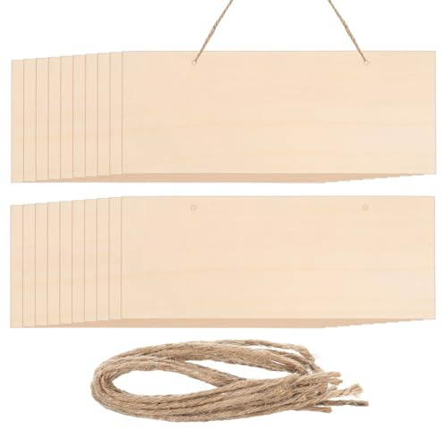 sourcing map Hängendes Holzschild mit Seil, 25,4 x 10,2 cm, blanko, rechteckig, Holz zum Malen, DIY-Projekt, Türhänger, Bastelschild, Basteln, 20 Stück