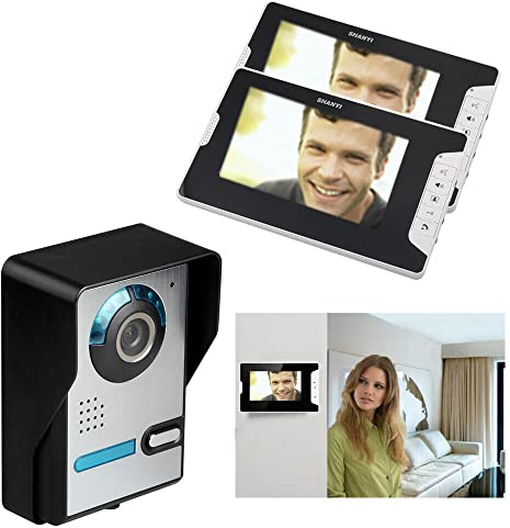 LCD 4 Draht 7 Video Türsprechanlage, Tür Klingel Sprechanlage mit Kamera 2 familienhaus, Gegensprechanlage Monitor, Kamera mit Nachtsicht, 16 Klingeltöne