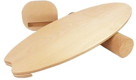 JKUHA Fischförmiges Balance-Board, Heimtrainingsbrett for den Innenbereich, 10-lagiges Ahornholz mit Korkrolle, Fitnessgeräte aus Holz