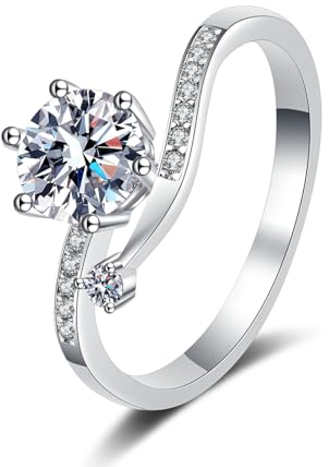 KnSam 18 Karat Weißgold Verlobungsring, 1ct Labor Erstellt Diamant Pärchen Ringe Klassiker Rund Design, 18K Gold Diamantring Echter Schmuck für Damen, Gr.49 (15.6)