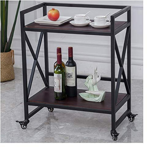 LaYiQimn Wagen Barwagen, Servierwagen, Küchenwagen, Rollbar und Servierwagen für Küche, Hausbar oder Buffet, Küchenbar-Servierwagen (Marmor) (Dunkles Holz)