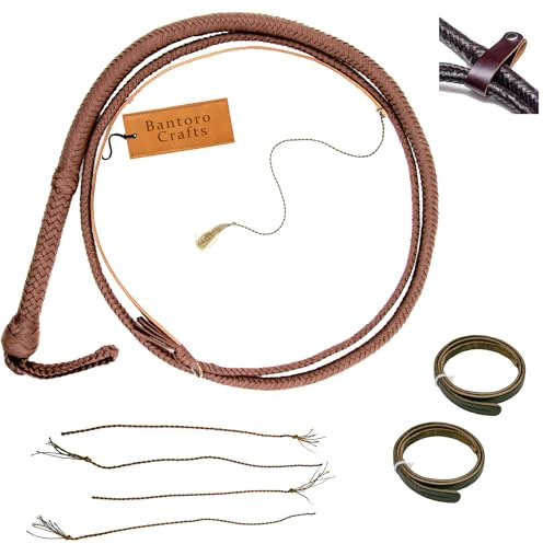Bantoro Crafts 16-Fach geflochtene Performance-Bullwhip aus Paracord/Nylon mit verstärktem Kern und Griff, in Mehreren Größen erhältlich (Braun, 10 Fuß (3 Meter))
