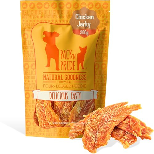 PACK’N PRIDE Dog Treats Chicken Strips, 200g Air-Dried Dog Chews | Natural Chicken Breast Jerky for Medium & Large Dogs, Low Fat & High Protein Training Treats