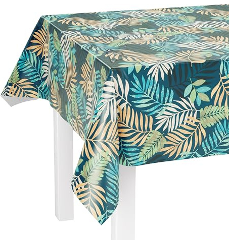 LILENO HOME Bordsduk, tvättbar som metervara 240 x 140 cm (skärkant) i ormbunke blått motiv – vaxduk vattenavvisande perfekt som bordsduk eller bordslöpare för set av öltält
