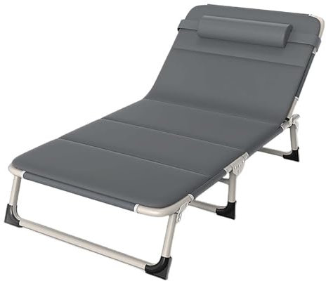 Campingbett Feldbett für Erwachsene, extra breites, Robustes, zusammenklappbares Campingbett mit Polster und Kissen, tragbares Reise-Campingbett für das Büro im Freien, leichtes Zelt-Schlafb