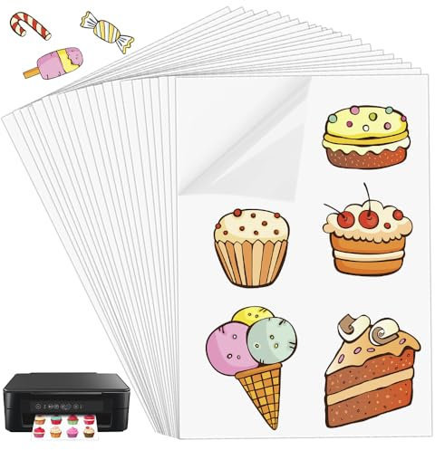 KYYGKY 40 Sheets Printable Sticker Paper A4 Waterproof Printable Vinyl Sticker Papers A4 Clear Stickers Papers Labels Self-Adhesive Vinyl Inkjet Film Decal Sheet for Inkjet Laser Printers, Transparent