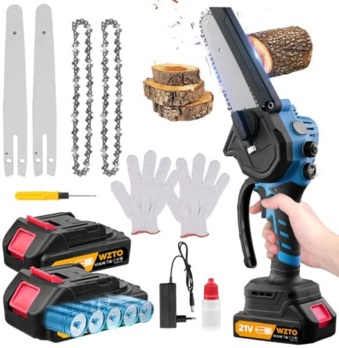 Mini Kettensäge mit Akku - 8 Zoll Akku Stsäge mit 2 Akkus 2 Ketten und digitaler Anzeige, Sicherheitsverriegelung, Handsäge elektrisch für Gartenscheren Astschere Holzschneidenz (mini)