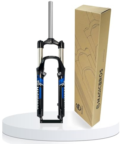 HZXQCVB Fourche VTT 26 Pouces Voyage 100mm Fourche À Suspension Mécanique Tube Droit 1-1/8'' Contrôle Manuel Frein À Disque/V Blocage Rapide 9mm Fourche De Vélo(26in Black,Blue)