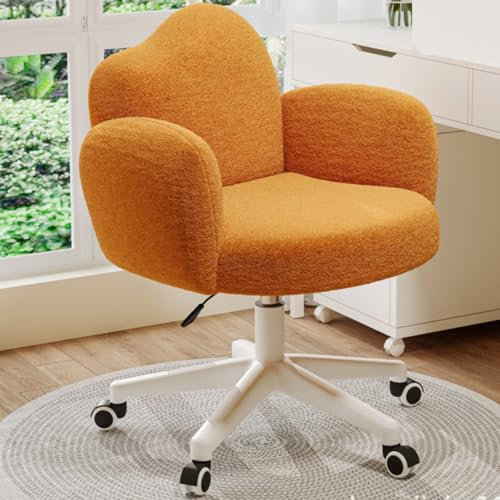 WEIDPHL Home-Office-Stuhl, Gepolsterter, Hübscher Schminkstuhl, Höhenverstellbarer, Um 360° Drehbarer Arbeitsstuhl, Sessel Für Schlafzimmer, Schminkraum,Gelb
