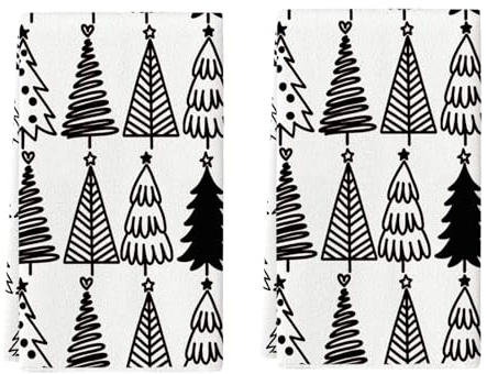 FANSU Geschirrtücher Weihnachten 2er Set,Geschirrtuch Saugfähig Küchenhandtuch 40x60cm Fusselfrei Küchentücher Trockentücher Dicke Weich Küchenhandtücher Geschirrhandtücher (Weihnachtsbaum C)