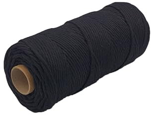 Abio Makramee Garn Schwarz 3mm 200m Baumwollgarn Macrame Cord Kordel Garn für Makramee Schnur Makrameegarn Baumwollschnur Baumwollkordel Baumwolle Schwarz 3mm 200m