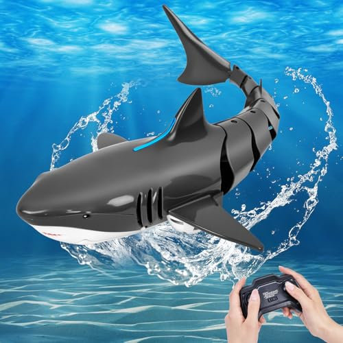 Risingor Ferngesteuertes Hai-Spielzeug, 2.4GHz RC Boot Simulation Hai Wasserspielzeug, PoolSpielzeug Elektrischer Haiboot Ferngesteuert Spielzeug Geschenk für 5+ Jahre Jungen Mädchen,Schwarz
