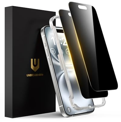 UNBREAKcable Privacy Screen Protector for iPhone 16 Plus, Anti-Spy Shatterproof Tempered Glass [True 28°Anti Spy] [9H Hardness] [Easy Installation Frame] Black Protector for iPhone 6.7 - 2 Pack