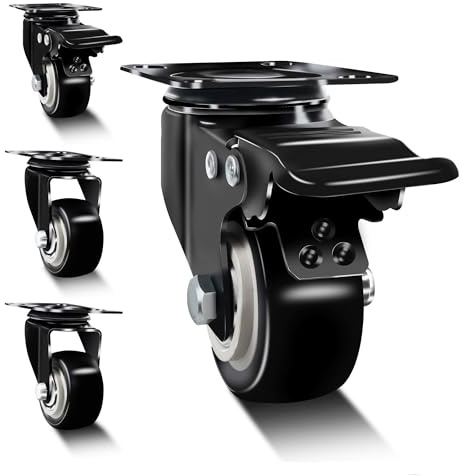 Möbelrollen mit Bremse 50mm Rollen für Möbel 320KG Transportrollen, Set Leise Schwenkrollen für Palettenmöbel für Möbel Transport 4er-Set