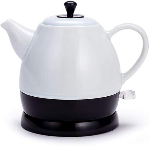 SLCHJX Bolli, teiera con Acqua Cordless per bollitore Elettrico in Ceramica, brocca Teapot-Retro 1L, Acqua Veloce 1350 W per tè, caffè, zuppa, Base Rimovibile per Farina d'avena, Potenza Automatica,