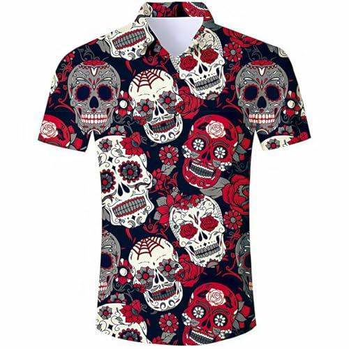 NebulaGlam Halloween Shirt Herren, Hawaii Hemd Männer Skelett Shirt, Komisch Skelett Button Up Shirt 3D Druck Lustige Hässliche Freizeithemden (M)