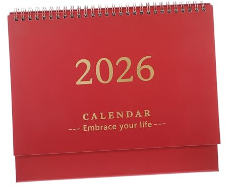 Gadpiparty Standing Flip Desk Calendar Red Twine Wire Binding Yearlong Planner with Blank Blocks for Office Home Scheduling Management Efficient Task Tracking