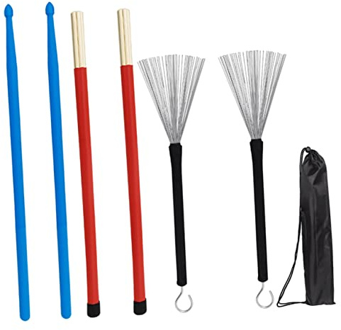 Hemobllo Accesorios para Batería Escobillas de Alambre y Baquetas de Nailon para Música con Bolsa de Almacenamiento para Practicar en Casa o Concierto