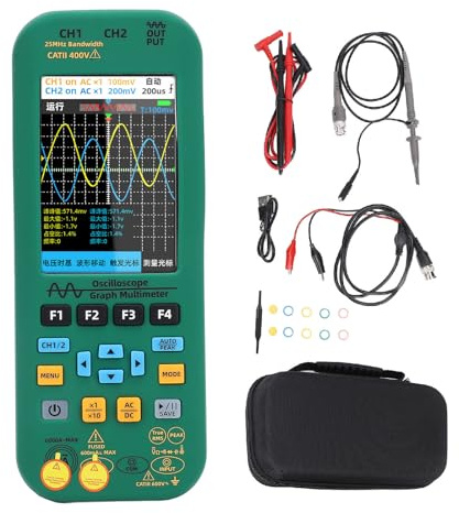 Osciloscopio Generador de señal multímetro 3 en 1 pantalla grande de doble canal 25MHz ancho de banda 208 MSA/s Multímetro de osciloscopio de mano