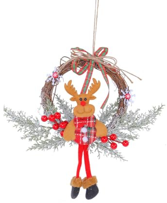 WeihnachtenDeko Türkranz, 35cm Weihnachtskranz Elch Tür Kranz Welcome für Weihnachten, türkranz Weihnachten, Weihnachtsdeko zum Hängen für Wand, Haustür, Fenster, Kamin, Hochzeitsfeier (B)