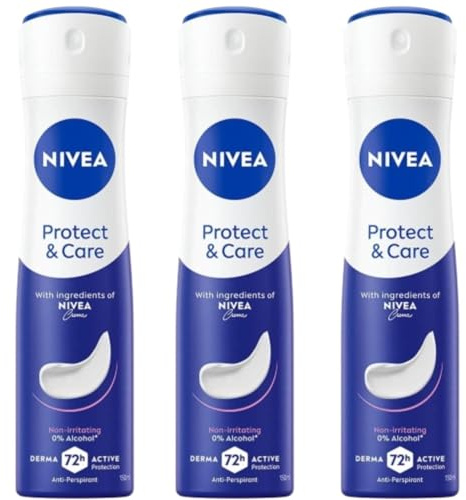 Nivea Protect & Care Deo-Spray Antitranspirant 72h ohne Alkohol - nicht reizend, sanfte Pflege mit Duft von Nivea Creme, Herren Damen, 150 ml (3)