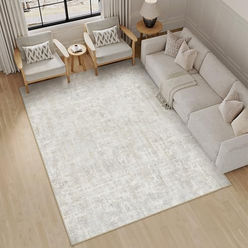 PureCozy Tappeto Salotto Tappeti 160x230cm Beige Lavabile in Lavatrice Antiscivolo Moderno Astratto Naturale Grande Carpet Cameretta Scendiletto Camera da Letto Ufficio Pelo Corto
